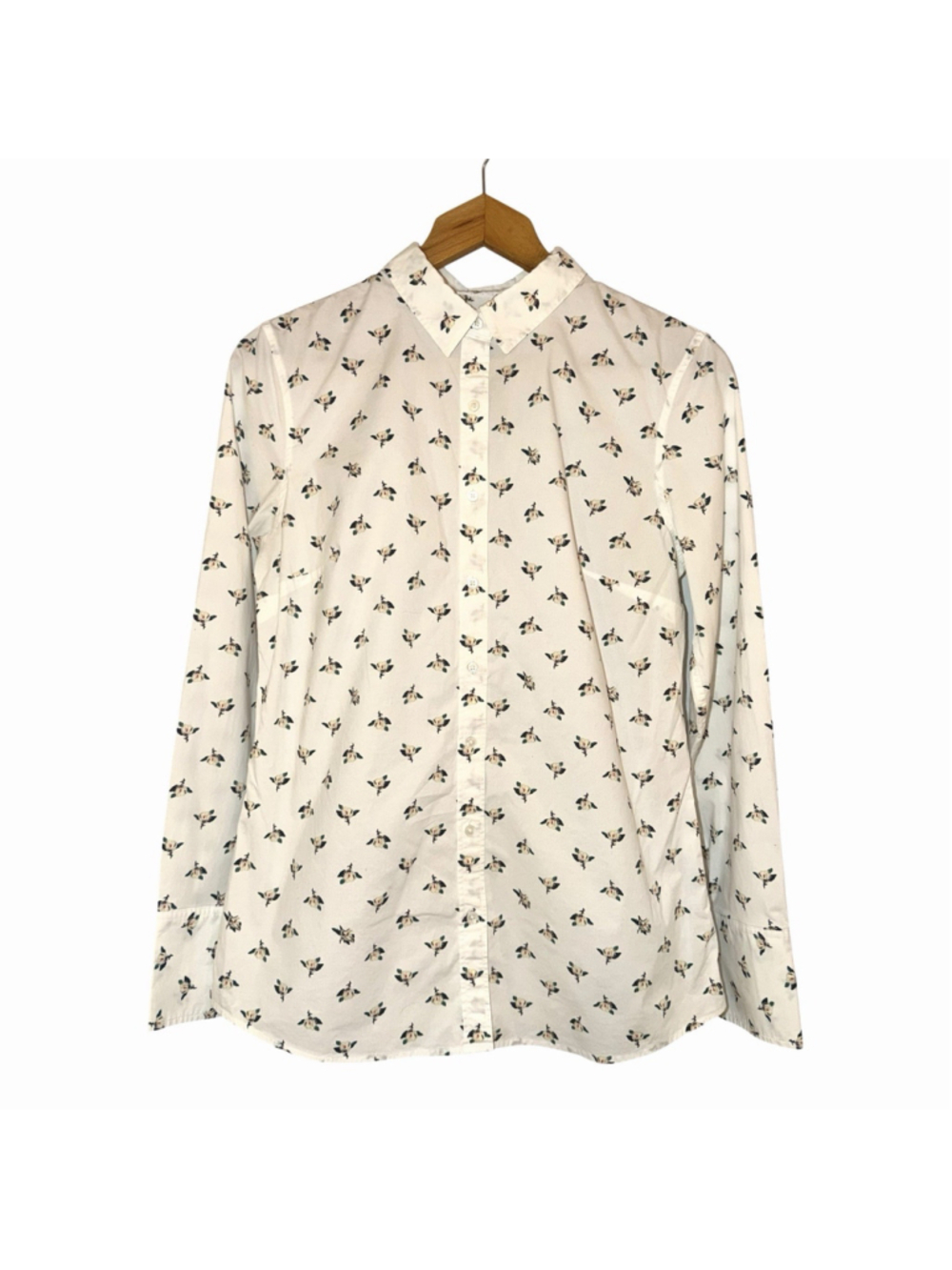 Banana Republic White Floral Riley Shirt Long Sleeve Button Up Top Sz 10 Office